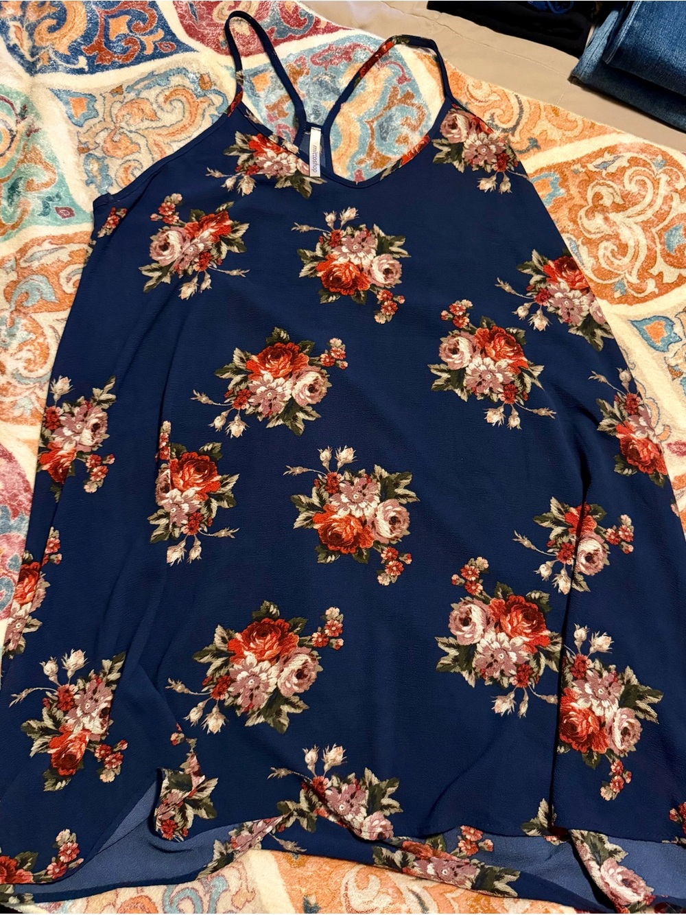 Navy Floral Spaghetti Strap Tank Dress